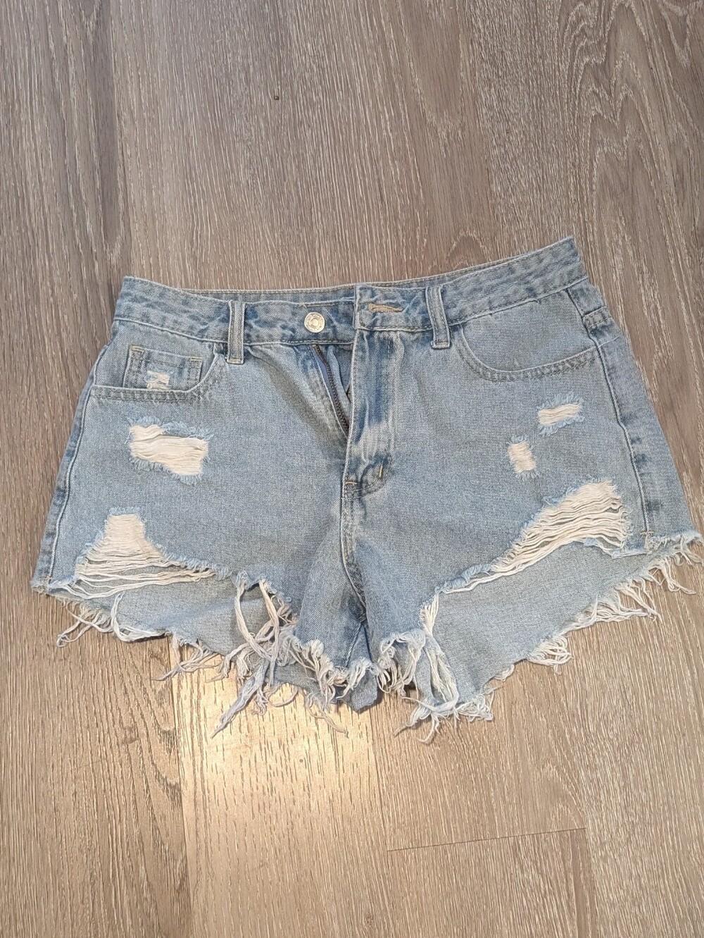 SHEIN Light Blue Ripped Denim Shorts